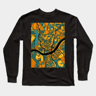 Cincinnati Map Pattern in Orange & Teal Long Sleeve T-Shirt